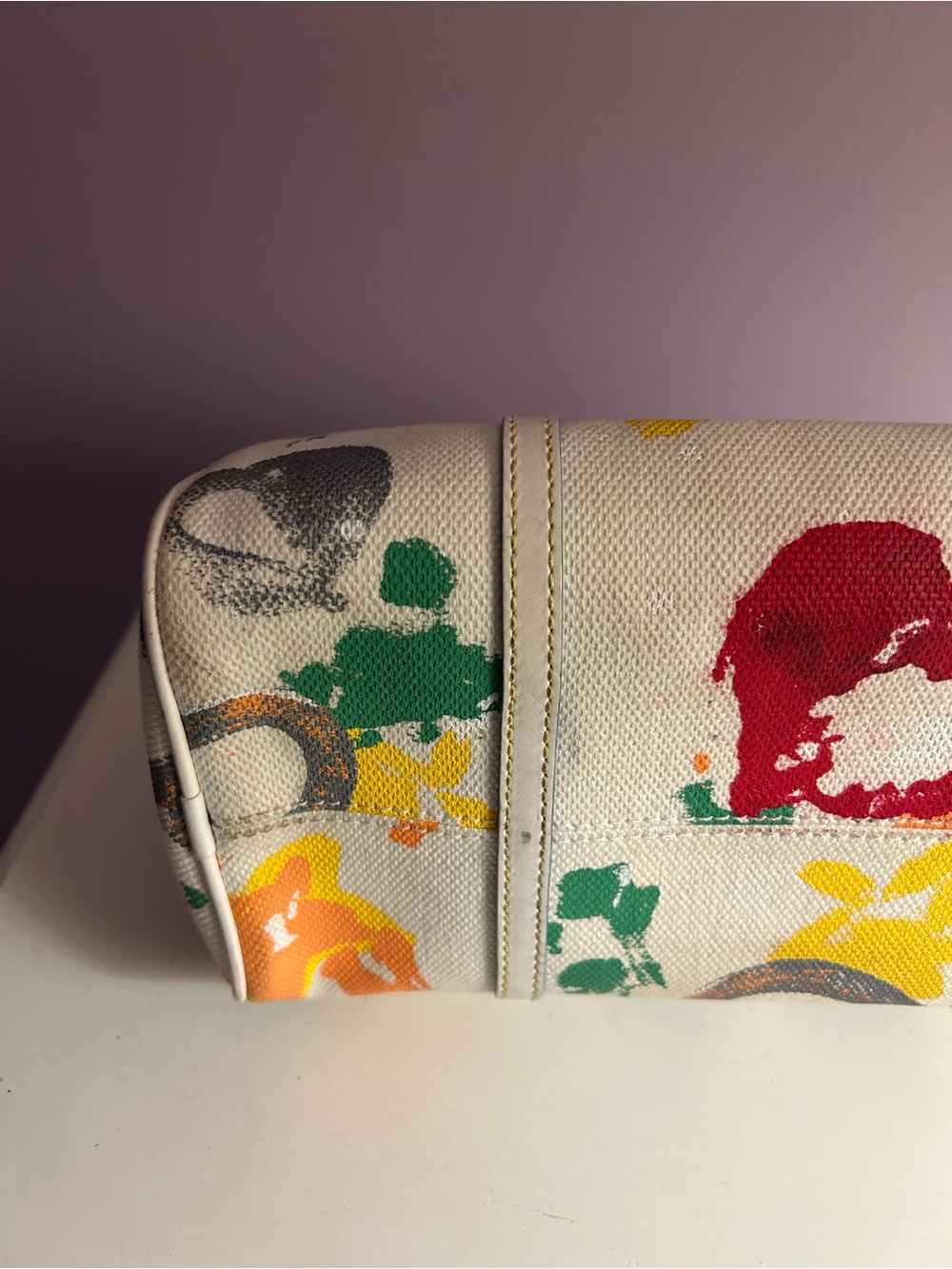 Dooney & Bourke Cream Canvas Graffiti Barrel Shoulder Bag - Picture 4 of 6